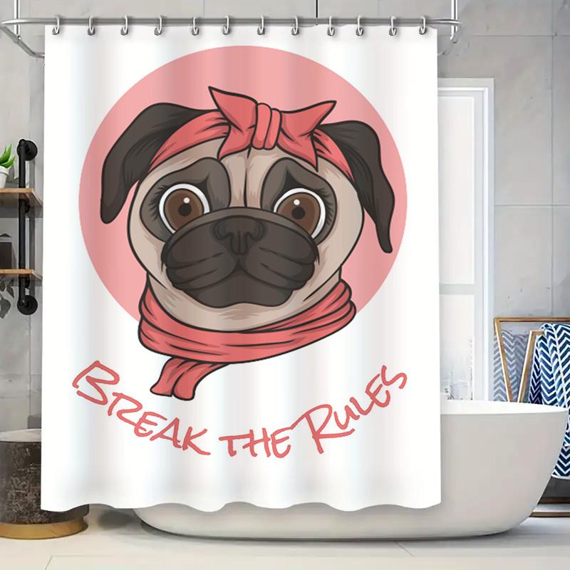 Adorable Pug Dog Print Shower Curtain Pink Scarf Bandana Design  Break The Rules  Text Perfect Addition To Your Bathroom Decor 90x180cm