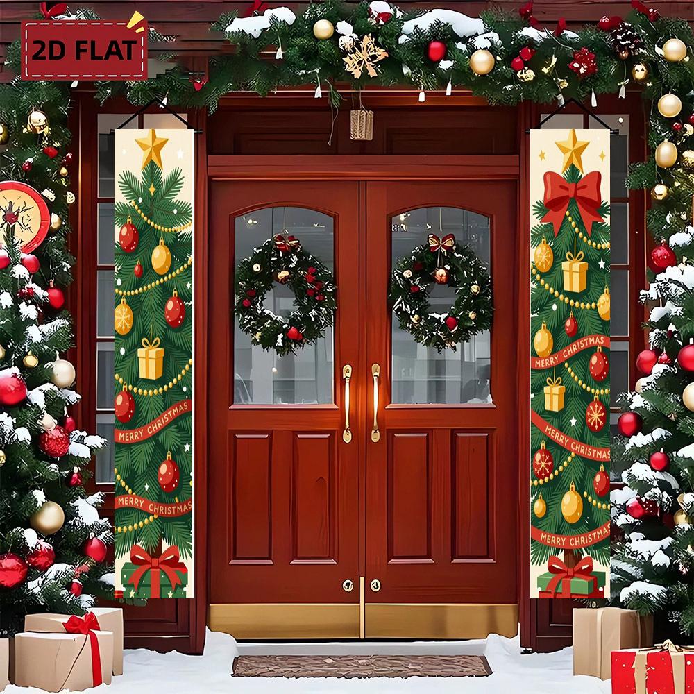 New Year 2pcs Door Couplet Banner 71x12in Christmas Pattern Porch Decoration