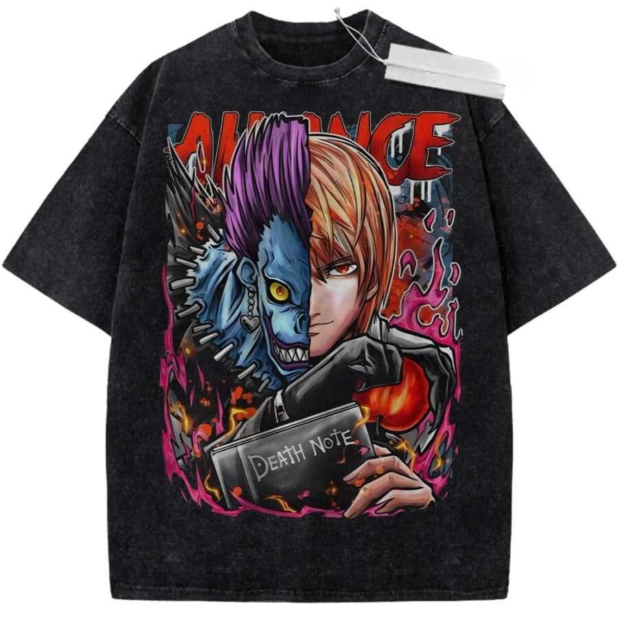 Death Note Vintage Loose Washed Tshirt personality Clothes Suitable for all seasons Retro Fashion Streetwear Trendy Couples tee