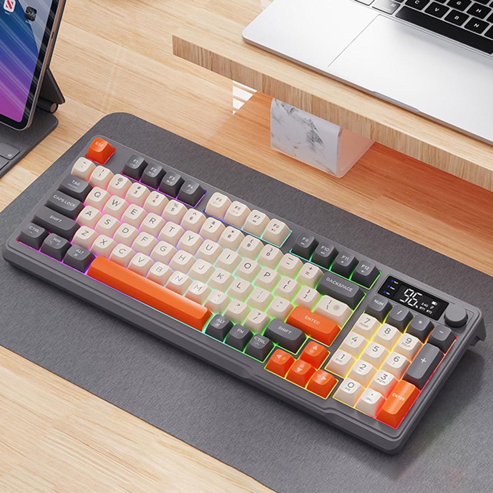 BT5.0/2.4G Dual Mode Gaming Keyboard Battery Digital Display Compact Keyboard Colourful Light Ergonomic Keyboard for PC Notebook