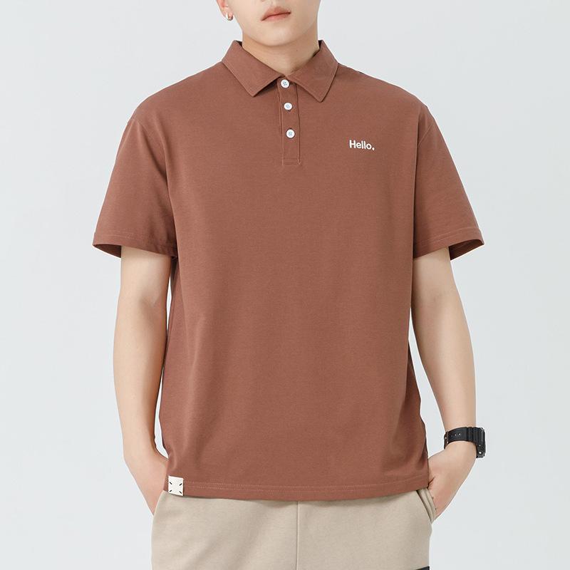 Summer Polo Shirt Short-sleeved Men's New American Embroidered Lapel T-shirt Mercerized Cotton Top