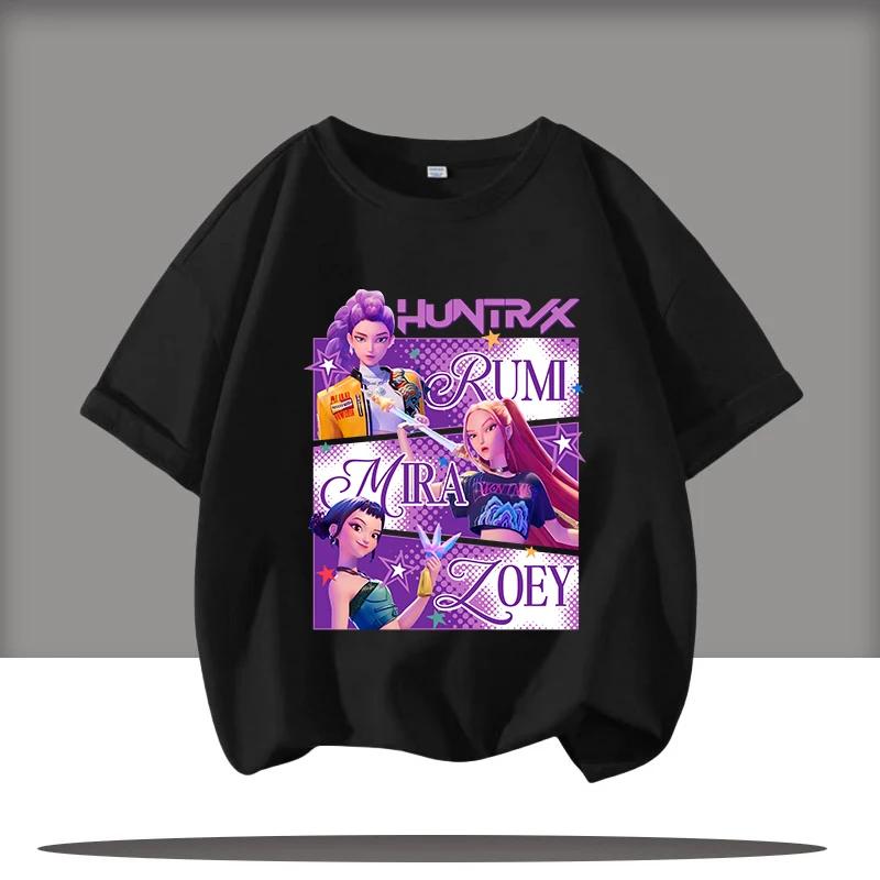 KPop Devil Hunter Cartoon Anime Peripheral Printed Children's Round Neck Fashionable Comfortable Girls' T-shirt
