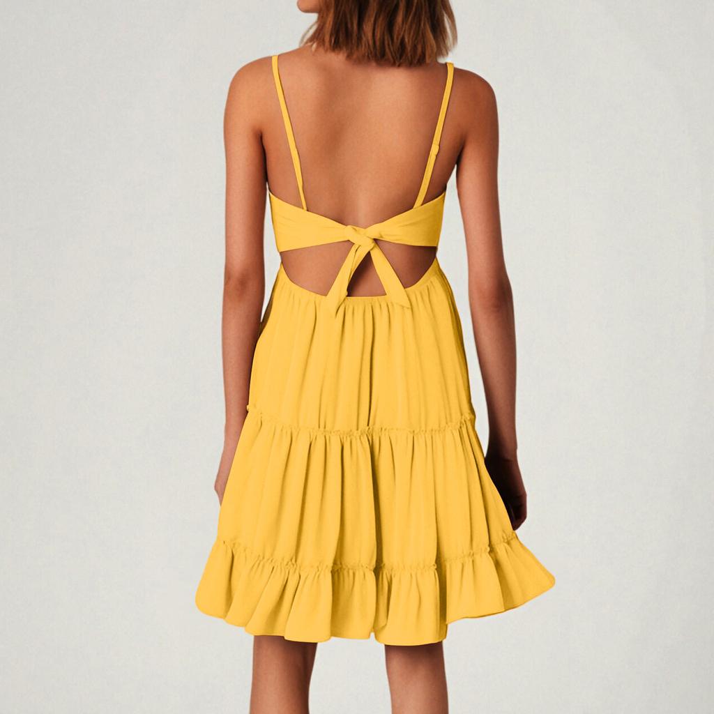 Women's Fashion Casual V-Neck Ruffle Casual Straps Sleeveless Dresses
