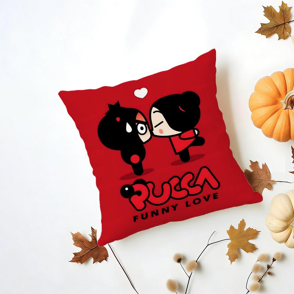 Kawaii PPucca Anime Cushion Cover Iceland Washable Linen Soft  for Daily Sofa Bed Home Room Decor
