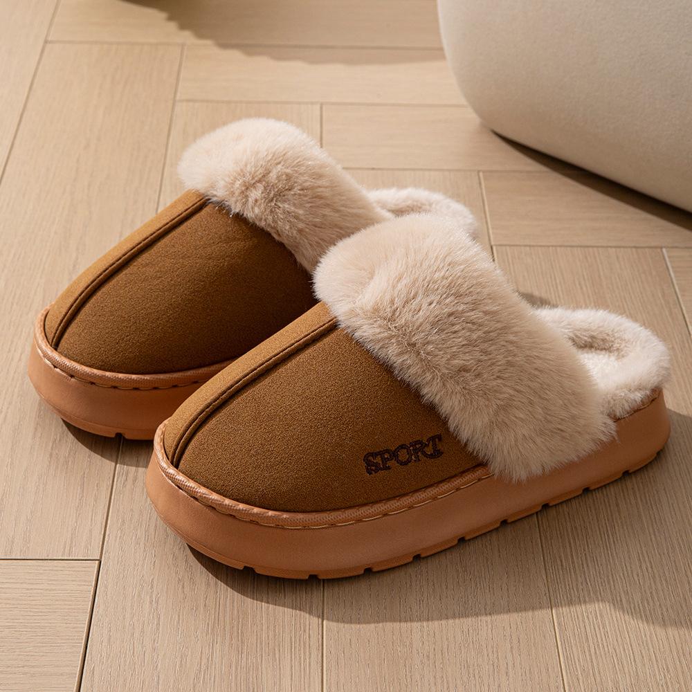 2025 New Slippers Piled and Thickened Home Warm Thick-soled Cotton Shoes Non-slip Indoor Winter Plush Cotton Slippers