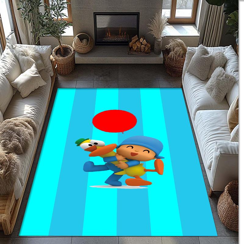 Pocoyó Cartoon Crystal Velvet Rug, Soft Anti‑Slip Crystal Velvet Carpet for Living Room Bedroom Home Decor