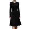 Autumn and Winter Minimalist Temperament Commuter Long-sleeved A-shaped Skirt European and American Polyester Splicing Mid-waist Dress