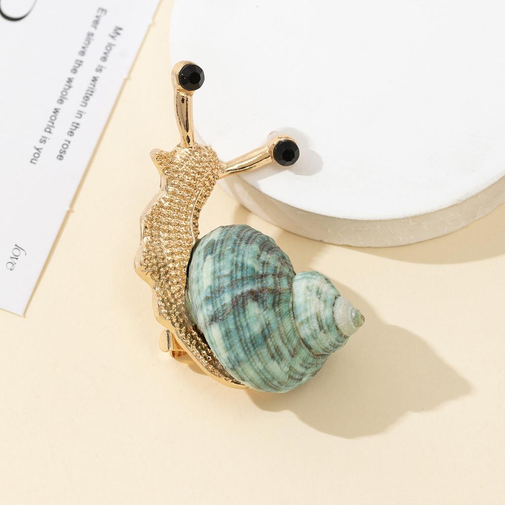 Vintage Silver Gold Alloy Snail Shell Brooch With Natural Shell Embellishments For Couples Gift