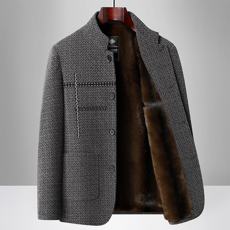 2025 Bestselling Dad Style Woolen Coat: Thick Chenille Stand-Up Collar Jacket for Middle-Aged & Elderly, Autumn/Winter Collection