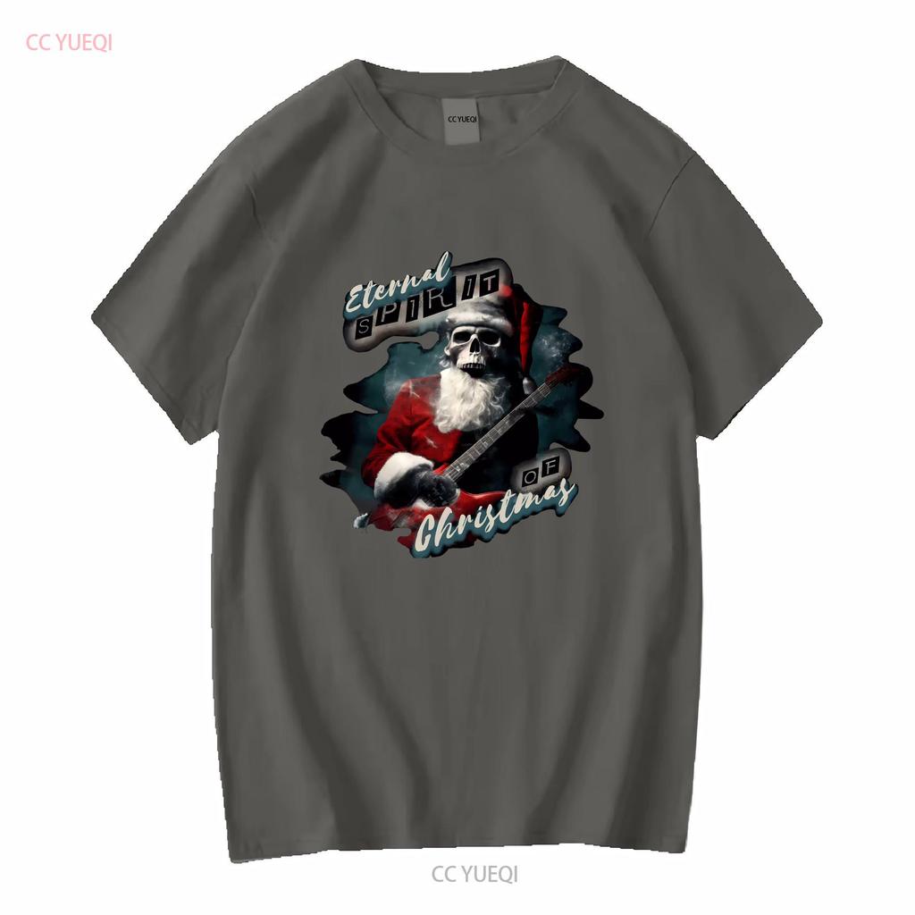 Eternal Spirit Santa Skull Christmas Rock Guitar Unisexs Cotton T Shirt Top Long or Short Sleeves Vintage Washed Versatile Casual