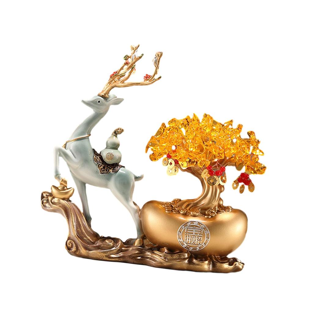 Decorative Deer Figurine Desktop Ornament Money Tree Desk Ornaments Home Decorations Elk Resin