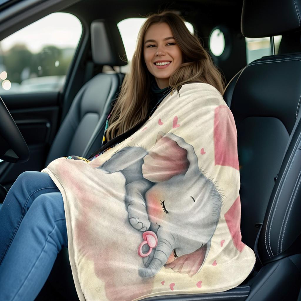 1pc Cute Elephant Blanket- Lightweight Flannel Throw for Sofa, Outdoor, Camping, Livingroom, Office, Chair, and Bed - Digital Printing Soft