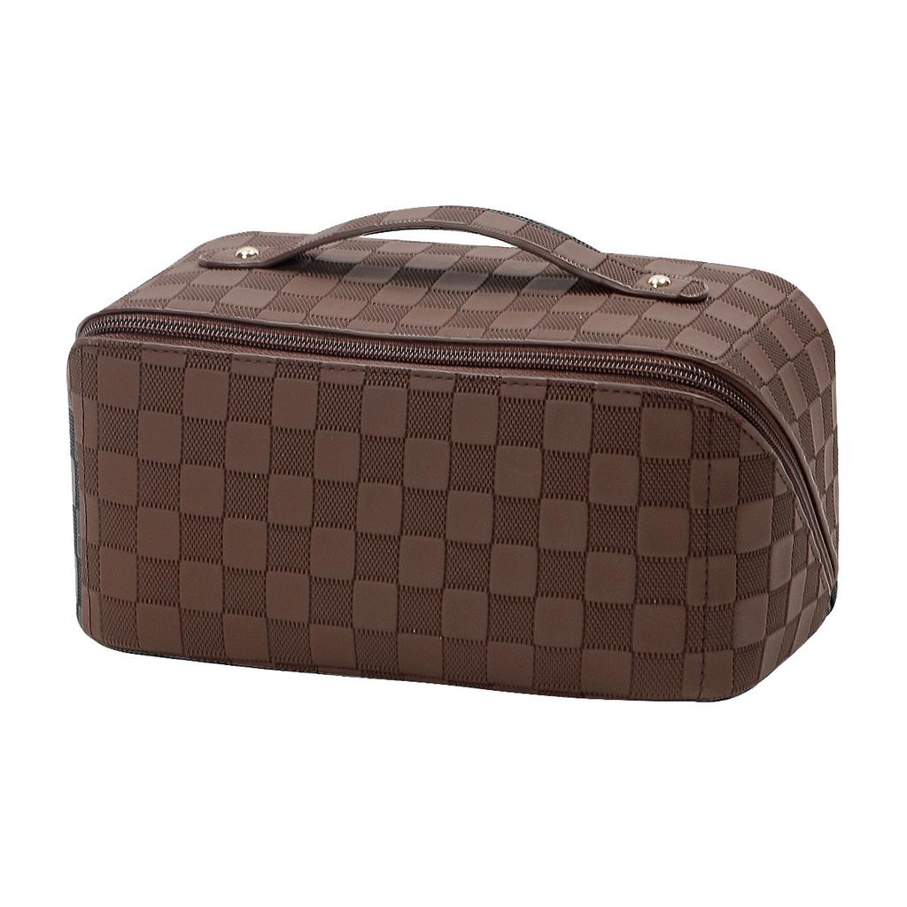 Checkerboard Leather Pu Portable Large Capacity Multifunctional Pouch Makeup
