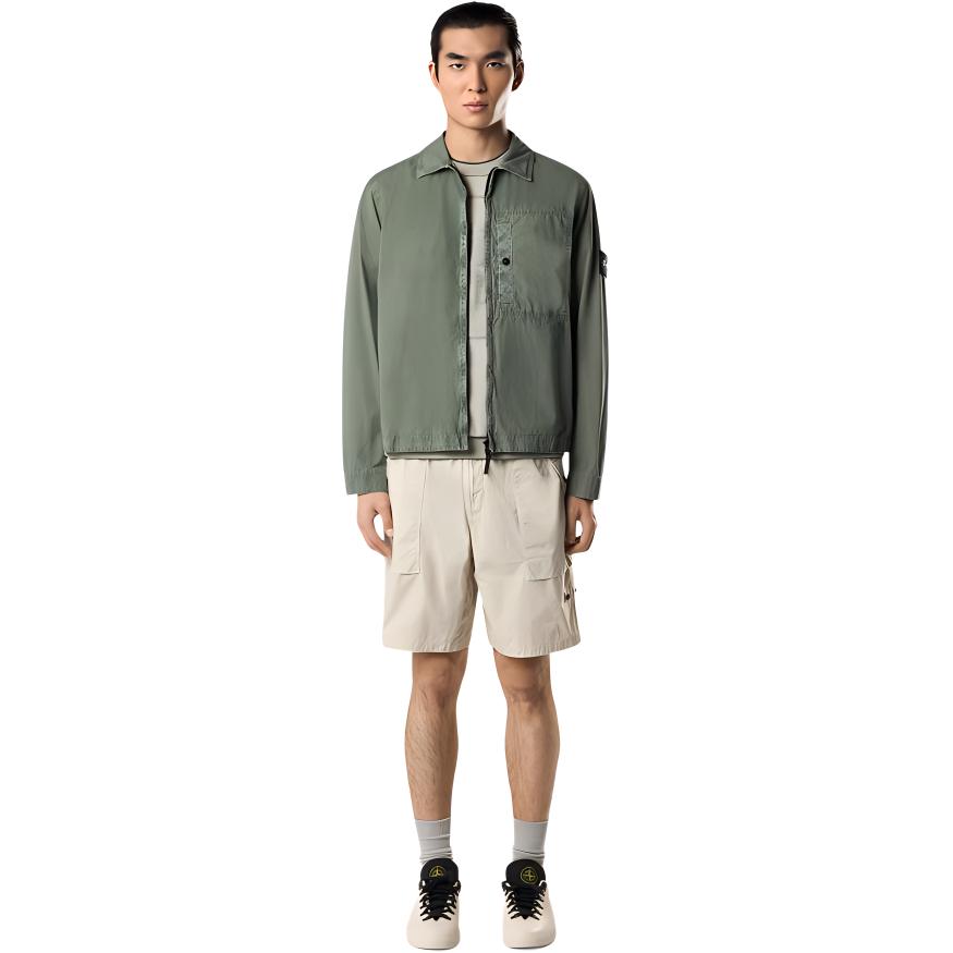 Stone Island Solid Color Badge Zip Collar Long Sleeve Jacket Men Jacket Light-Olive-Green K1S1512000-32S00WN-V0159