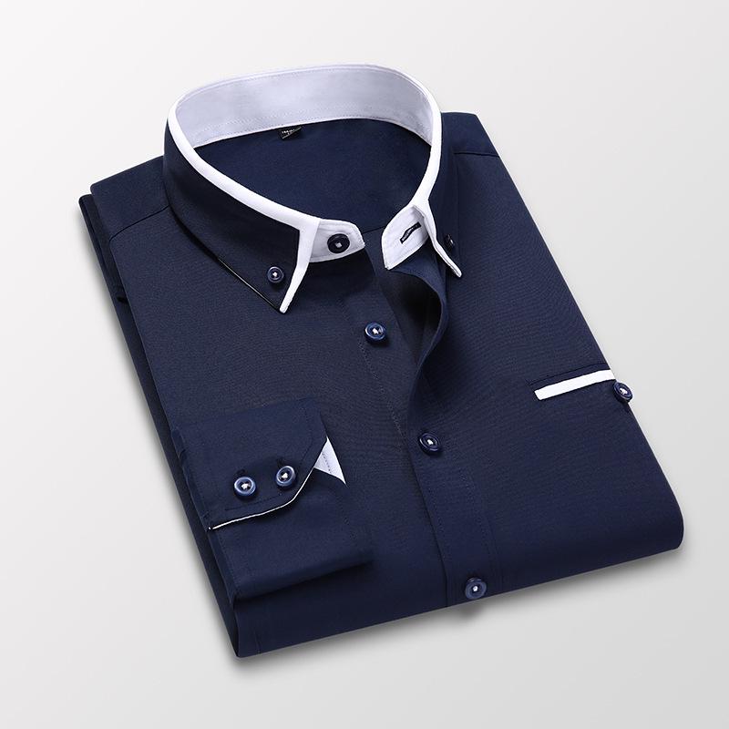 Men s Iron-Free Slim Fit Long Sleeve Solid Color Shirt - Business Casual/Formal M