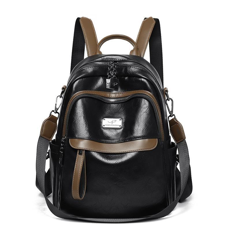 Рюкзак из ПУ Женский Ретро Рюкзак Большой Вместимости Многофункциональная Сумка Через Плечо чёрный