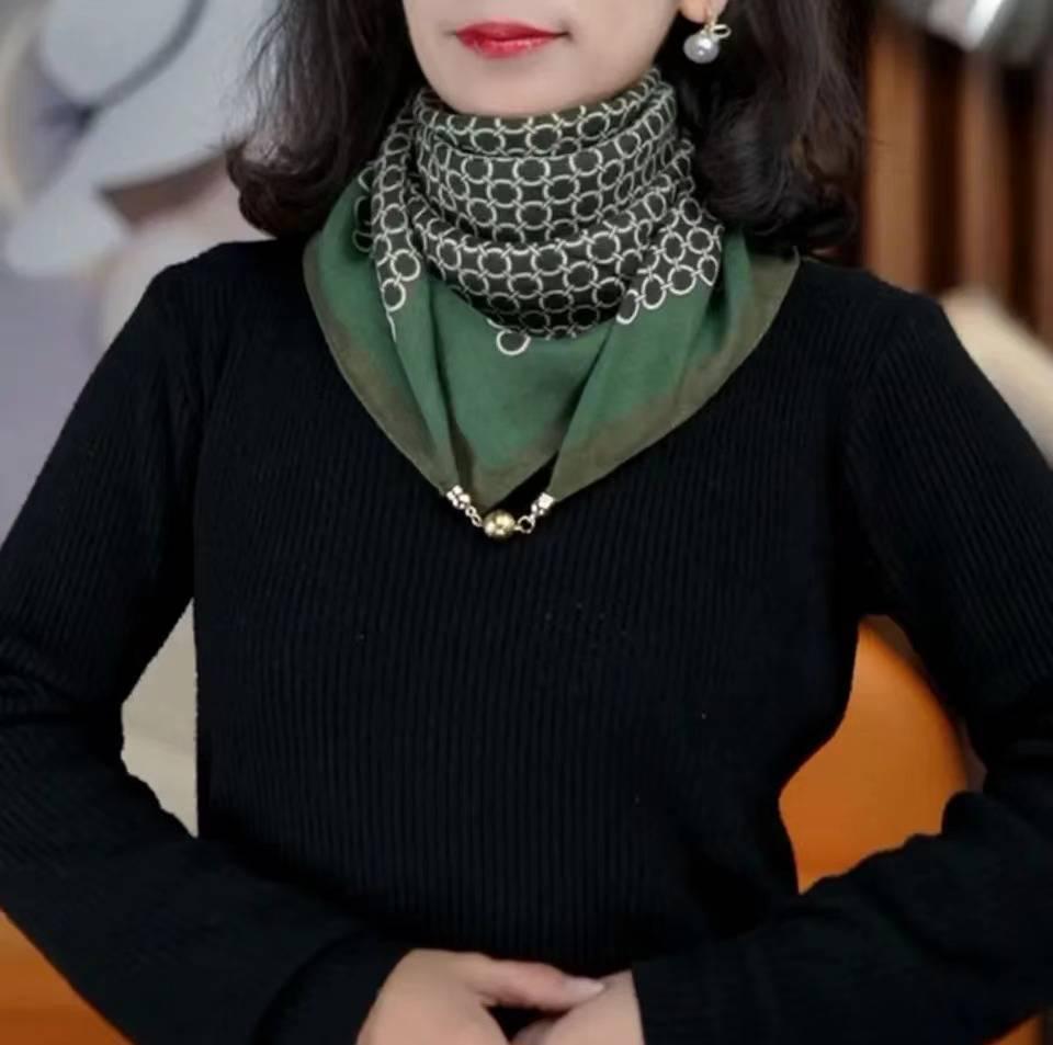 Autumn/Winter Silk Cotton Scarf with Magnetic Buckle - Versatile, High-end Neck Warmer