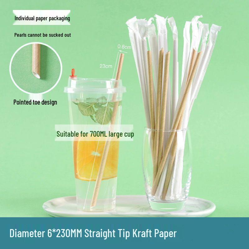 Eco-friendly Biodegradable Large Boba Tea Straw, Pointed Tip, Individually Wrapped Kraft Paper.