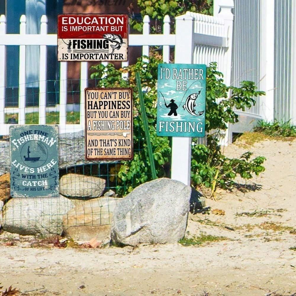Vintage Metal Poster Wall Art, Fishing Tin Sign for Man Cave Decor