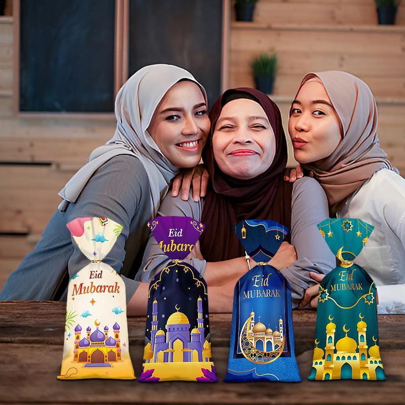 50pcs Eid Mubarak Gift Bags Plastic Candy Cookie Pouch Ramadan Decoration 2024 Islamic Muslim Party Supplies Eid Al-fitr 2024