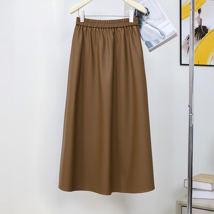 Damen Midirock in A-Linie mit hoher Taille aus PU-Leder – Schlankmachend, vielseitig, perfekt für Herbst und Winter