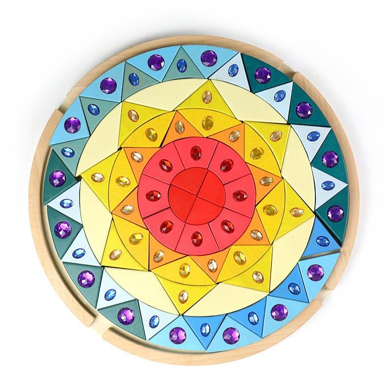 Blocchi da costruzione brillanti in legno con gemme orientali blocchi da costruzione creativi blocchi da costruzione a diamante legno di faggio giocattoli educativi per la prima infanzia dei bambini