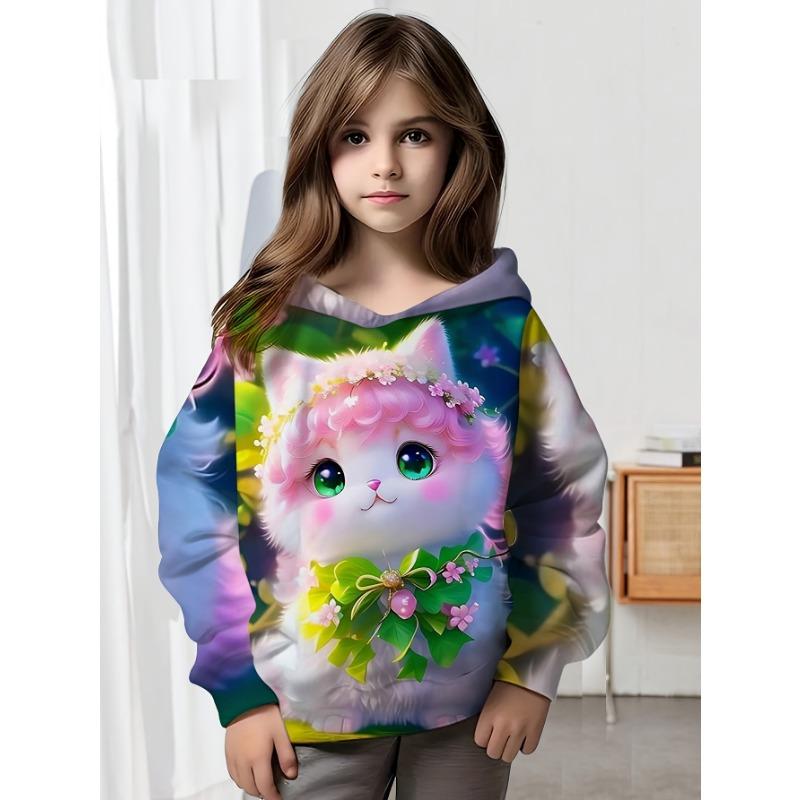 Children's Clothing Girl Hoodies Long Sleeve 3D Print Kids Spring Fall Clothes Casual Festivals Party Pullover Girl Clothes Tops