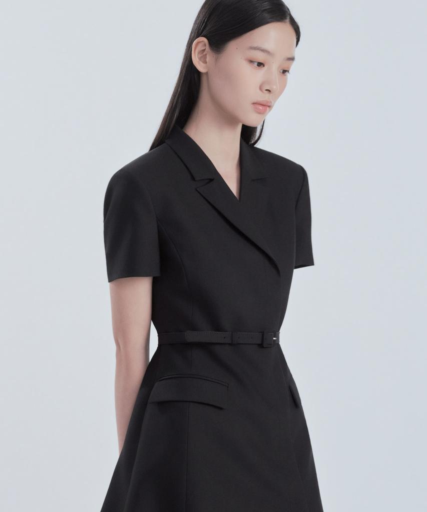 Mausolleum Jenn Long Belted Half-Sleeve Dress - Black