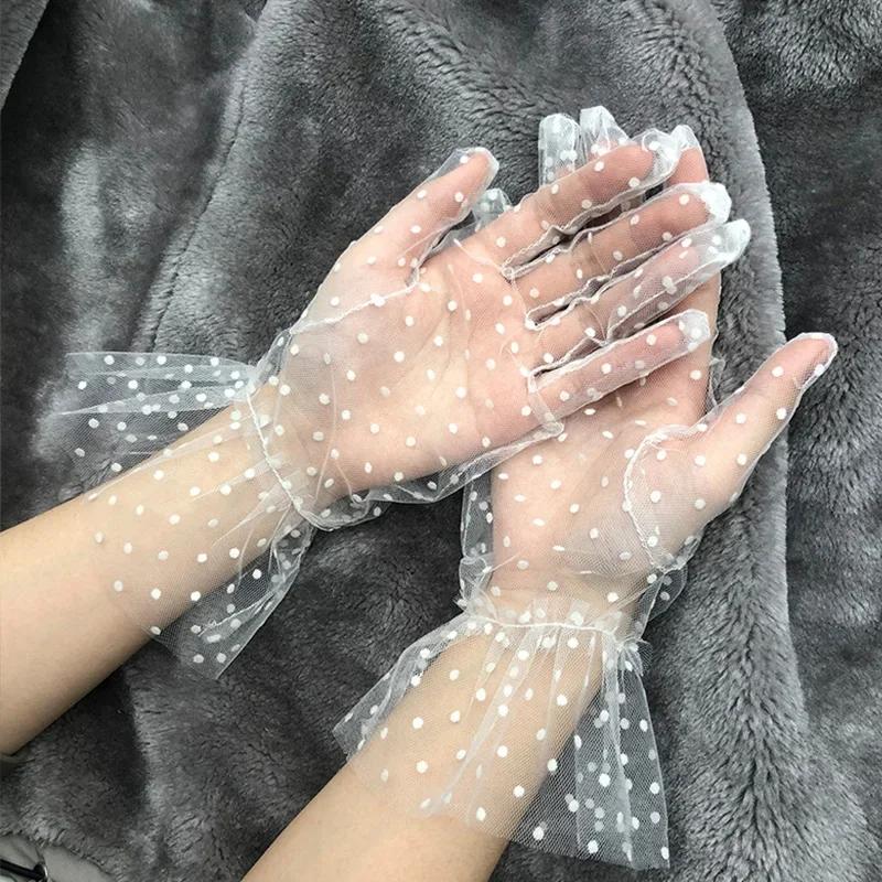 Sexy Transparentes Dot Print Black White Mesh Tulle Glovespring Summer Thin Short Glove Club Prom Party Dancing Dress Glove