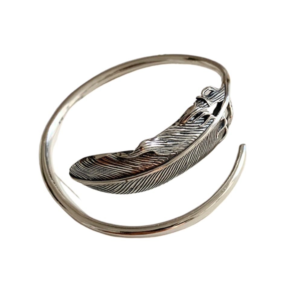

Bangle for silver Indian adjustable accessory women, bracelet, stackable, double, feather, jewelry, simple, thick, size, bracelet,