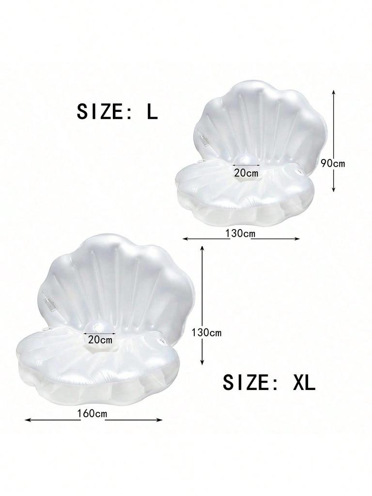 Inflatable Shell Shaped White PVC Seashell Pool Float, Blow Up Giant Clam Floatie with Pearl Ball, Shell Pool Floating Ride On