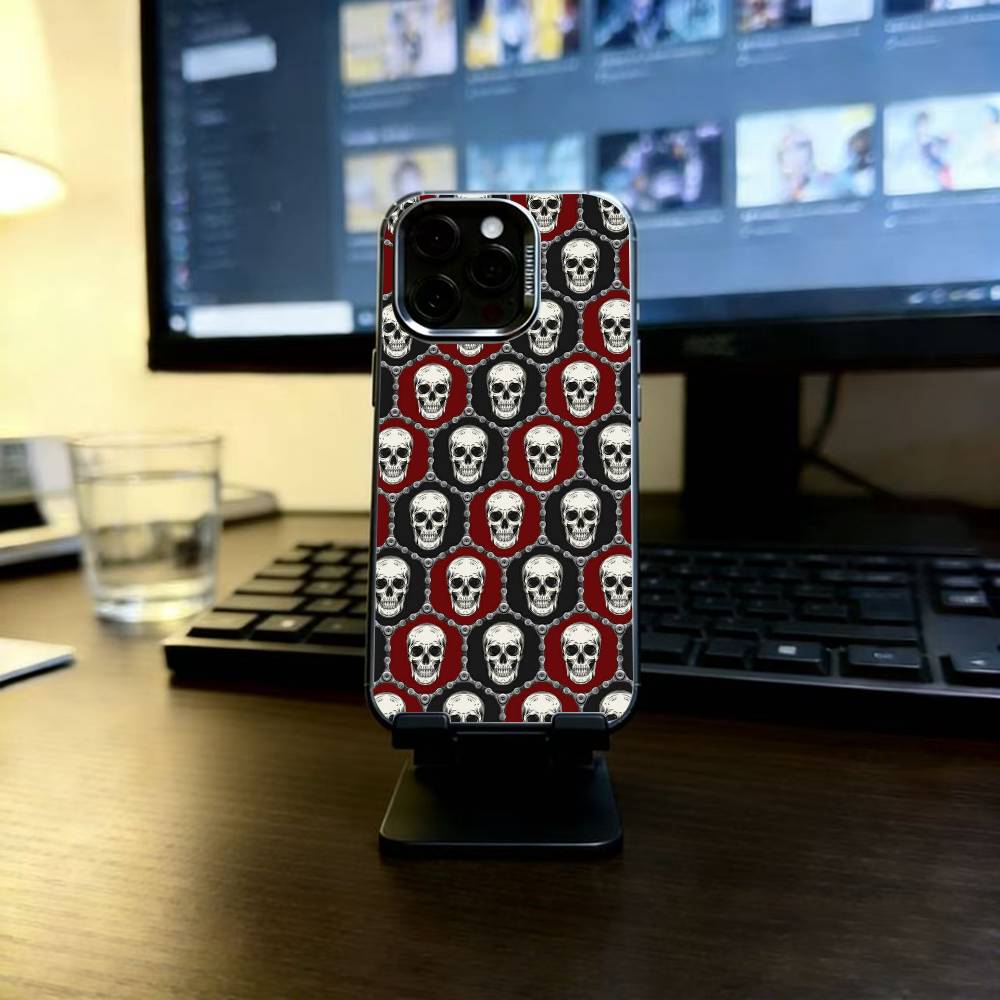 Vintage Red Bats Skull Trendy Pattern Phone Case For iPhone 17,16,15,14,13,12,11 Plus,Pro Max,XS,Colorful Silver Black Cover