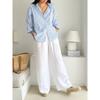 Women Loose Striped Lazy Style Casual Vacation Shirt Top