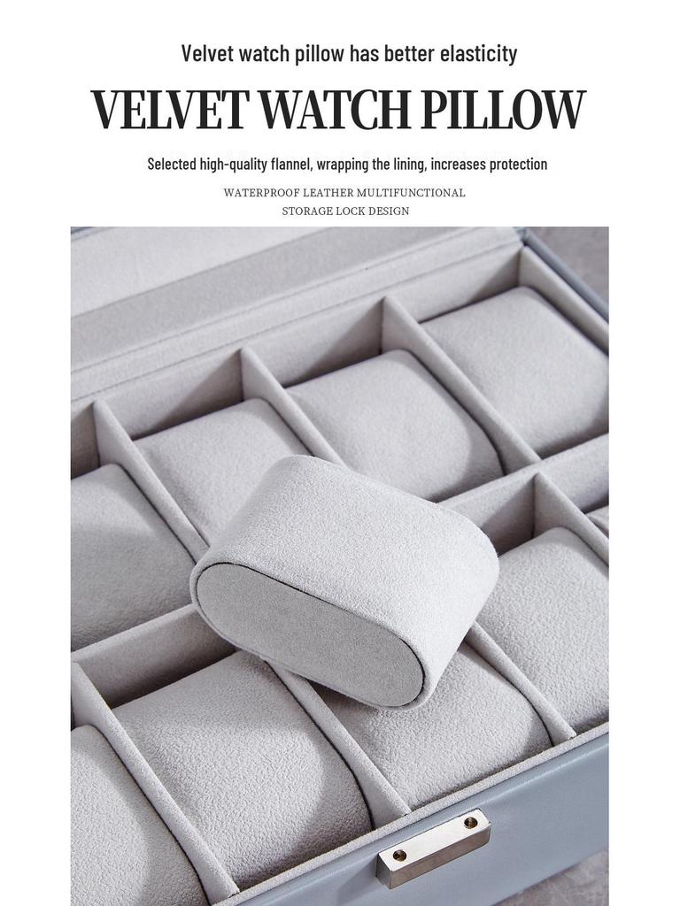 12-Slot Watch Box with Glass Lid for Dustproof Storage and Display of Mechanical Wristwatches