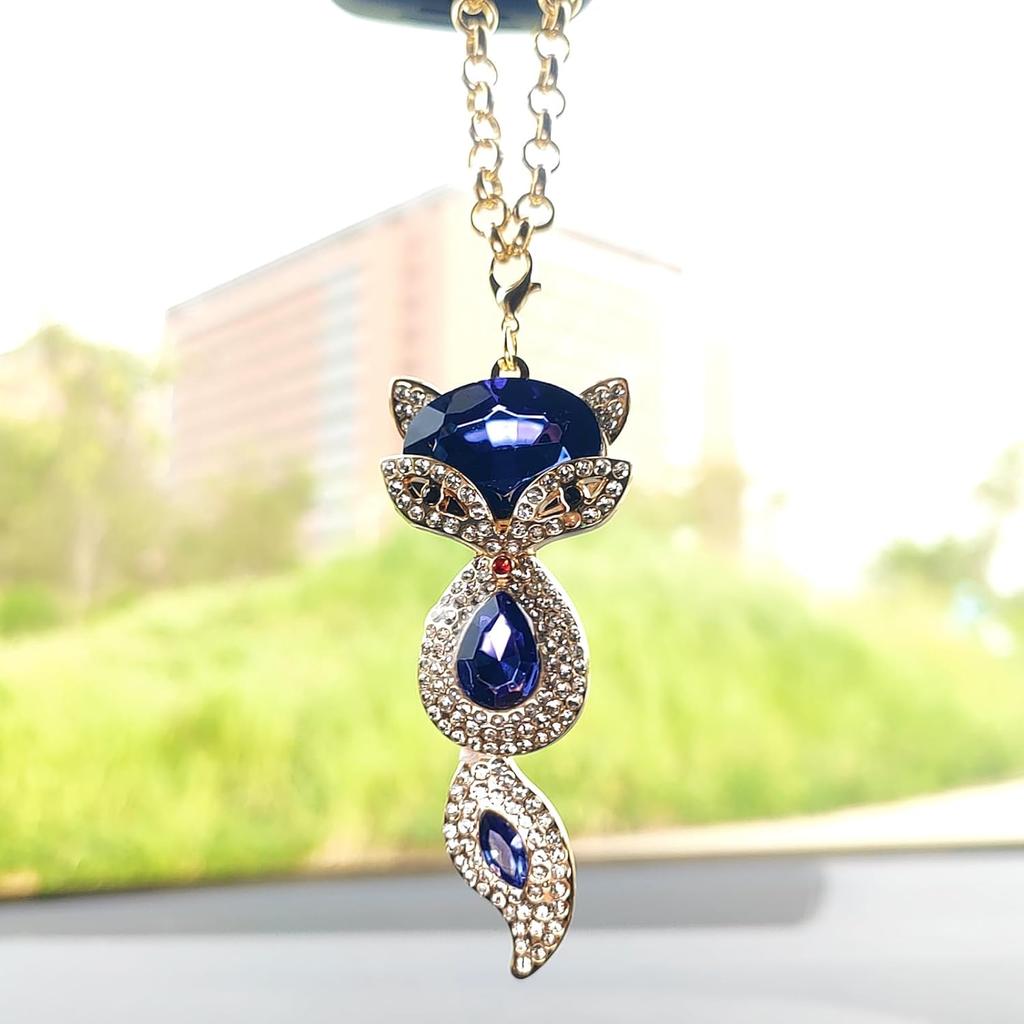Sparkling Crystal Fox Rear View Mirror Accessories, Bling Fox Cute Car Accessories for Women Interior Decor, Little Car Hanging Ornament/Bag Charms