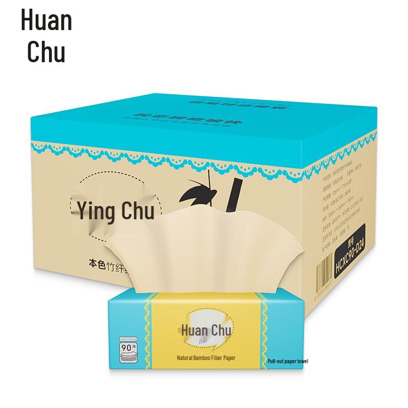 Huan Chu Bamboo Fiber 3-Ply Facial Tissues, 90 Sheets, 24 Packs, Virgin Bamboo Pulp