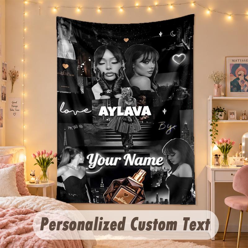 Custom Personalized Tapestry,Ayliva Print Custom Name Text Wall Art Hanging for Bedroom