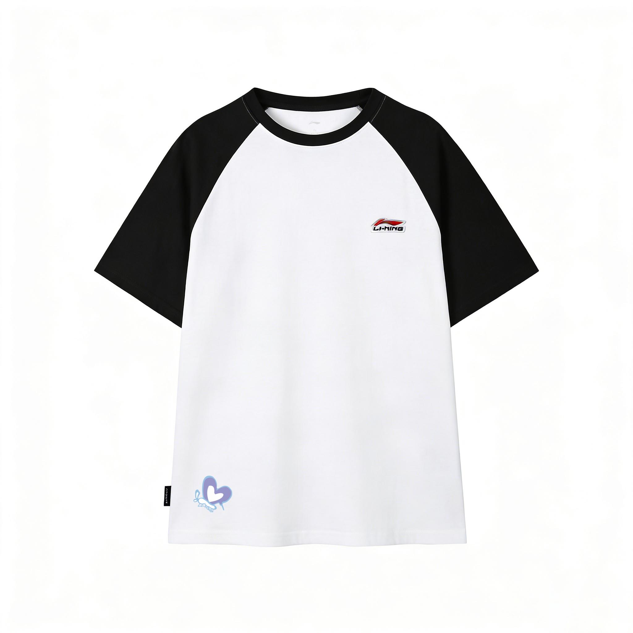 Li Ning Внимание Хлопок Универсальный Цветной Блок Вышитый Печатный Повседневная Футболка С Коротким Рукавом Унисекс Топы YHSU169-1A3 XXS