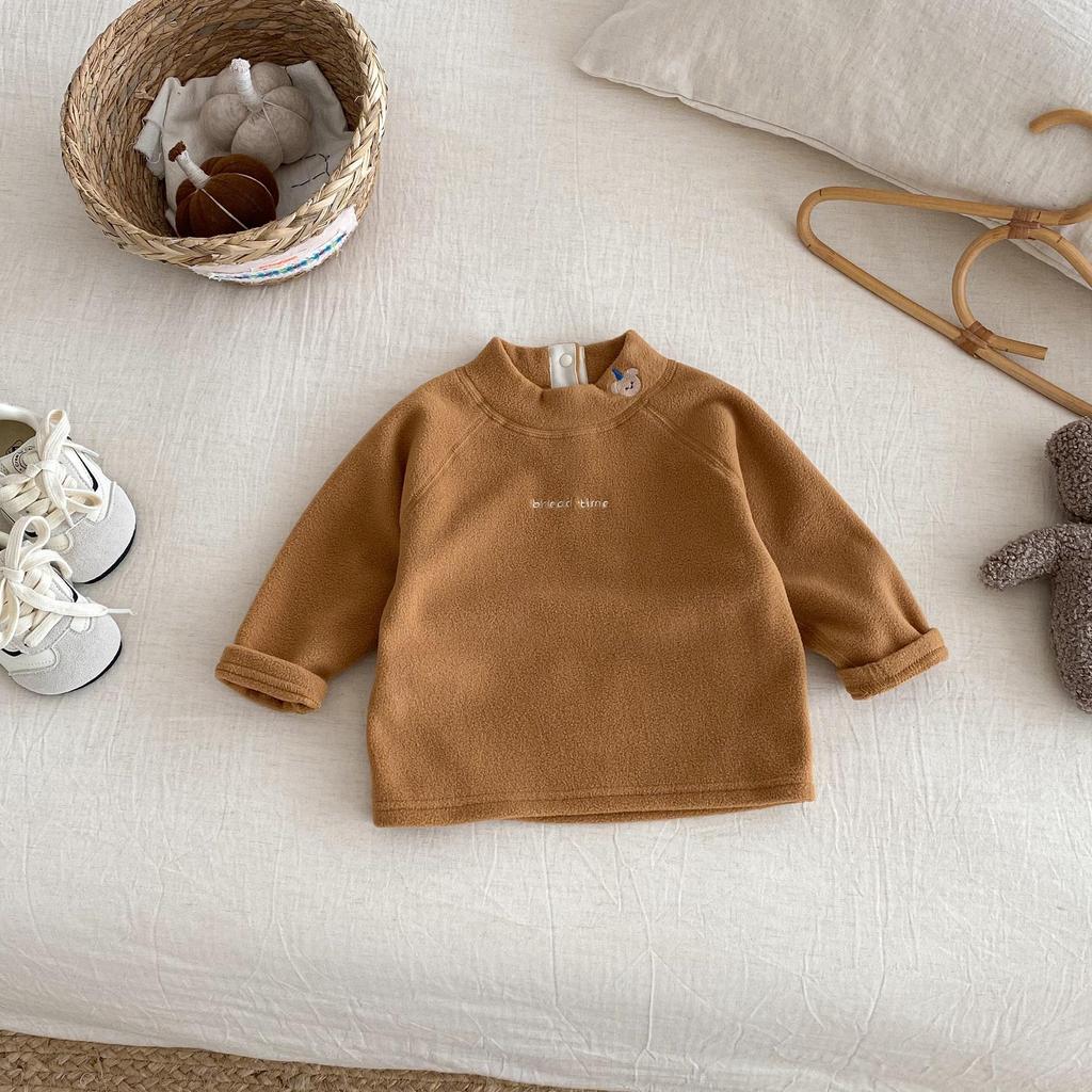 2025 Winter Kids' Fleece Base Layer: Girls' Half-High Neck, Boys' Embroidered Cartoon Top