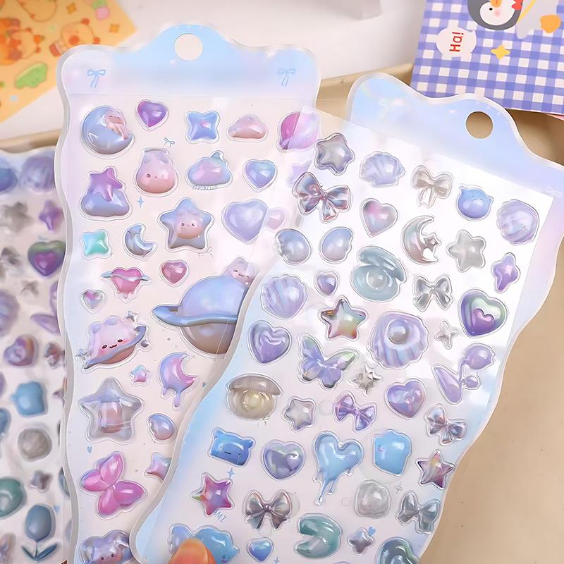 1 Sheet Creative 3D Cartoon Relief Sticker DIY Phone Case Computer Decorations Candy Planet Bread Ocean Jelly Patch Stickers ZYF