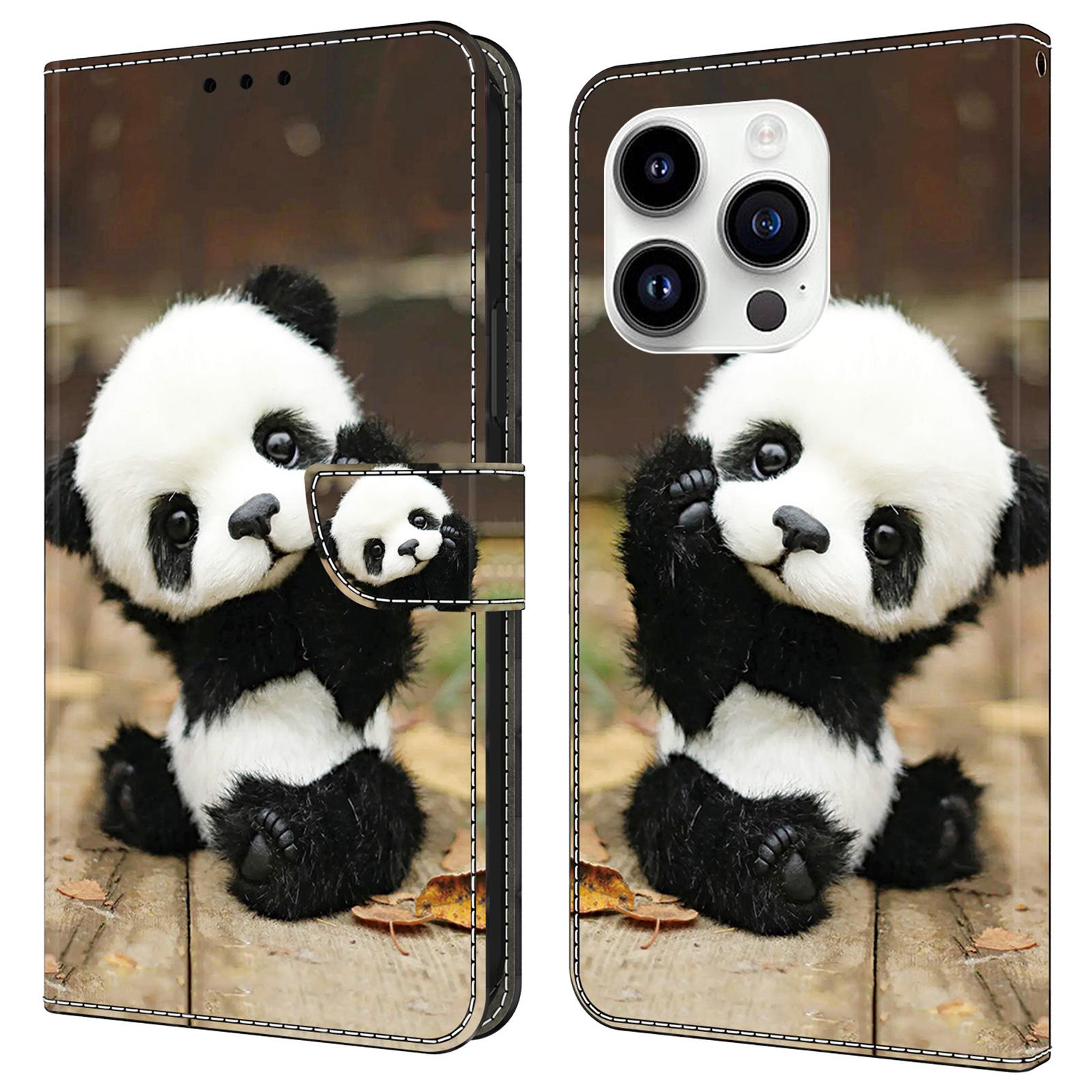 

For iPhone 14 Pro Case Pattern PU Leather Flip Phone Cover Wallet Panda