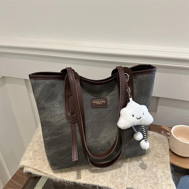 Retro Large-capacity Tote Bag Women's 2025 New Fashion Texture Shoulder Bag Simple Work Commuter Bag Splicing