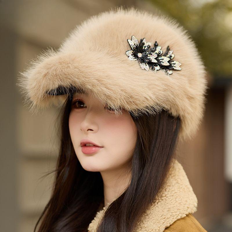Ladies Hat Winter Hairy Imitation Mink Baseball Cap Ladies Foreign Style Winter Thick Thermal Cap