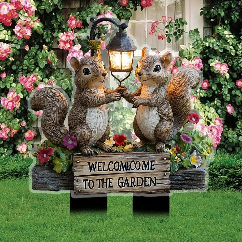 2D Flat Acrylic Squirrels Garden Stake Waterproof Ornament Outdoor Plaque Stake for Lawn Garden Accessory