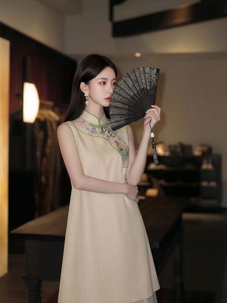 2026 Sommer A-Linien-Ärmelloses Kleid im chinesischen Stil mit Stickerei - P0150
