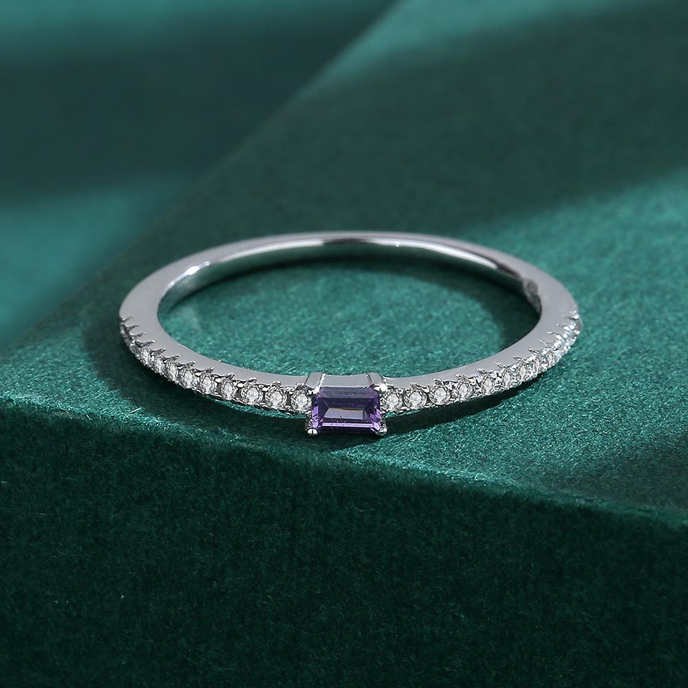 Schlichter einreihiger Amethyst-Diamantring für Damen, echter S925-Silberzirkon, Verlobungsring, Valentinstagsgeschenk, Schmuck