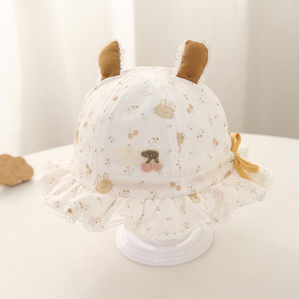 Baby Girls' Sun Protection Bow Bucket Hat - Spring/Summer Elastic Fisherman Style
