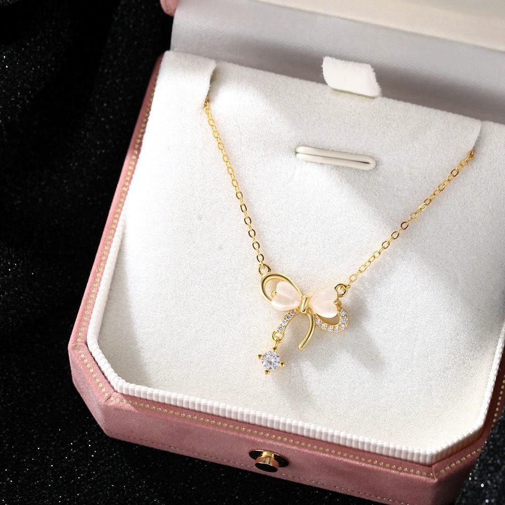 

Ожерелье-бантик в форме сердца из кошачьего глаза для женщин, легкая роскошная высококачественная цепочка на ключицу, изысканная и универсальная