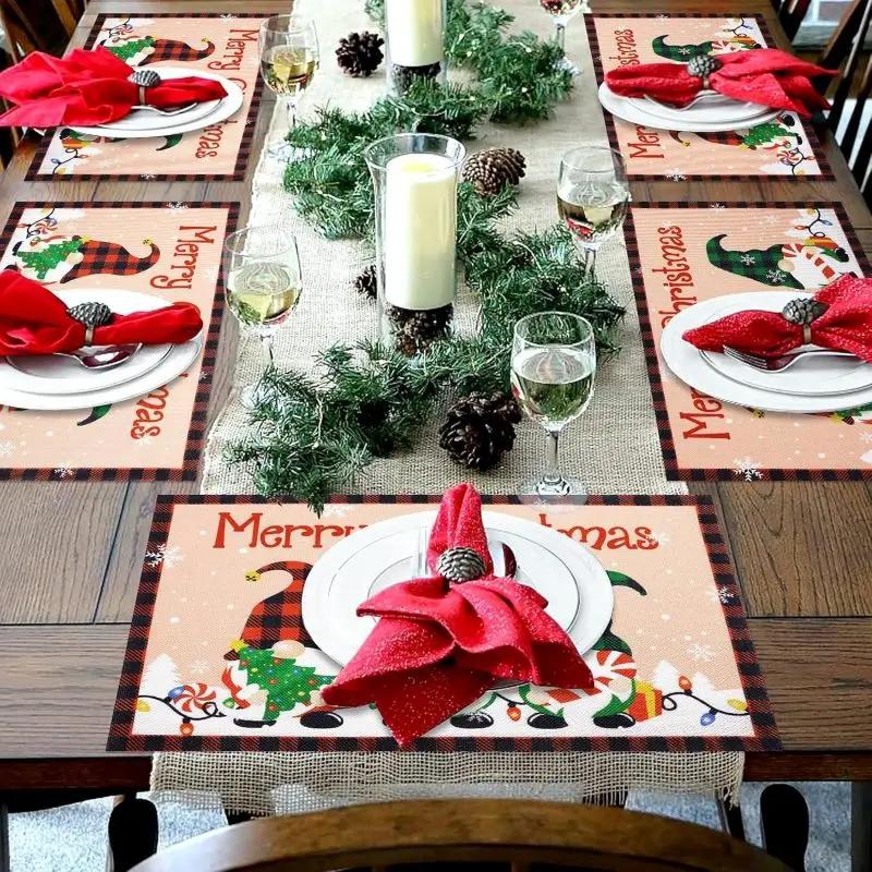 1PC Thanksgiving Placemats for Dining Table Fall Gnomes Table Decorations Harvest Give Thanks Maple Printed Dining Mat