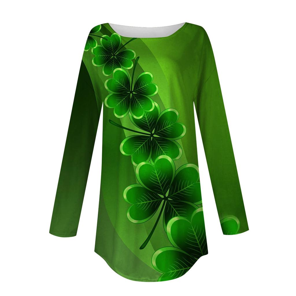 T-Shirts für Damen, Herbst, lässig, langärmelig, Sweatshirt, Retro-Druck, Top, Pullover, St. Patrick's Day